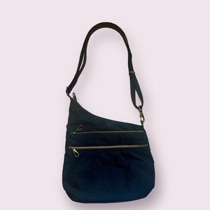 Travelon Anti-theft Black Nylon Crossbody Bag with Gold Zippers